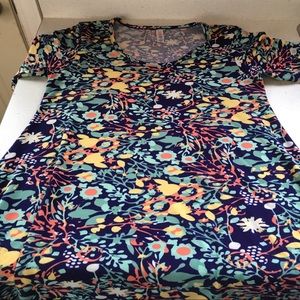 Lularoe Perfect T in abstract teal & blue print